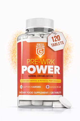 Pre-Wrk Power Tablets for Metabolism & Weight Management Support | 120 Tablets | Supercharged Energy Boost, Natural Strong Caffeine Fat Burner for Men & Women | UK Made | Plant-Based Supplement