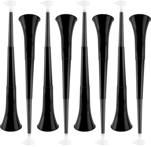 Haconba 8 corni da stadio pieghevoli in plastica, 58 cm, per Vuvuzela, trombe acustiche, per eventi sportivi, calcio, feste, giochi (nero)