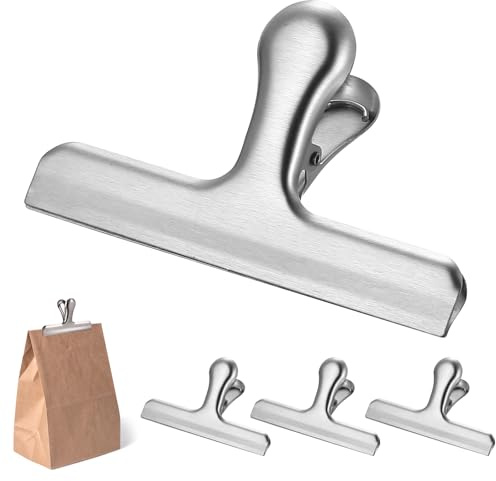4 Pezzi Clip di Chiusura in Metallo 119 mm, Pinze Sigillanti Grandi per Sacchetti, Clip Alimentari in Acciaio, Fermagli per Sacchetti di Patatine, Cucina, Casa, Scuola, Ufficio