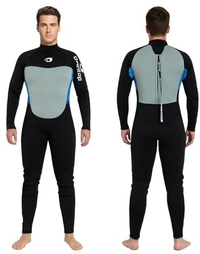 Owntop 5mm Wetsuit for Men | Full Length Winter Wetsuits | UV50+ Sun Protection Warm Wet Suit | 5/3mm Back Zip Diving Surfing Suit | Blue L