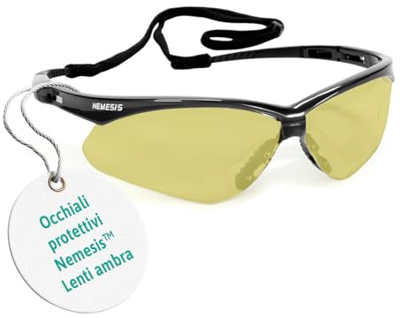 Ansell KleenGuard Nemesis Safety Glasses PPE Eye Protection, Lightweight Wraparound Eyewear for Construction, Shooting, Outdoor & Industrial Use – Amber/Black, Single Pair