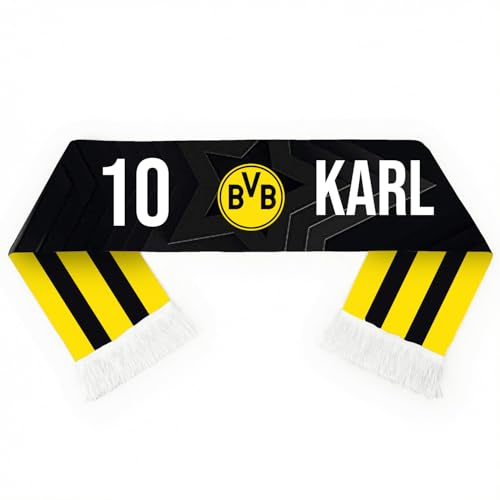 Wanapix | Fanschal Bedrucken | Personalisierter Fußballschal | 130x20cm | Waschmaschinengeeignet | Fransen Schwarz - BVB