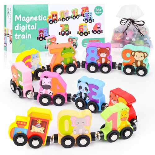 Tren de Madera Magnético Montessori con Animales y Números – Juguetes Educativos Madera 1 2 Años – Tren Juguete para Niños y Niñas – Juegos Montessori 2 Años – Regalos Niños 1 2 3 Años Cumpleaños