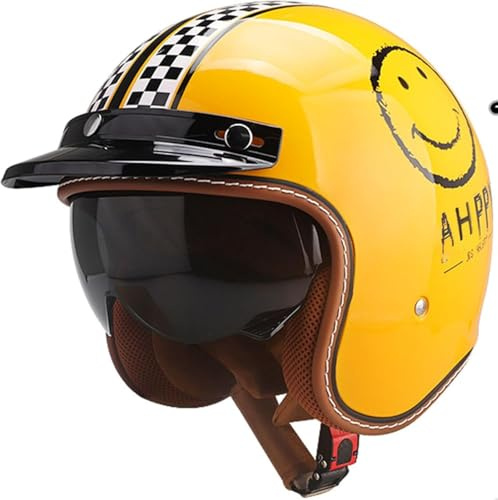 Caimcie Casco Jet retrò da Moto con Visiera Parasole, omologato DOT ed ECE, Casco a Mezza Calotta per Uomo, Donna e Adulto, Adatto a ciclomotori e Scooter. A,M=57-58cm