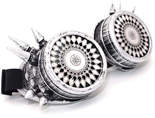 MFAZ Morefaz Ltd Cyber De Soleil Des Lunettes de Soudage Welding Goggles Led Steampunk Antique Cosplay Sunglasses Round Glasses Party Fancy Dress (Design 1 Silver)