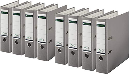 Sparpack Leitz 1010 Qualitäts-Ordner Plastik breit, mit patentierter 180º-Präzisionsmechanik (8er Sparpack | 8cm Breit, grau)