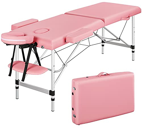 Yaheetech Massage Tables Portable Spa Bed Aluminum Facial Tattoo Bed Lash Bed for Eyelash Extensions Pink