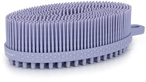 FREATECH Spazzola per Corpo in Silicone - Spazzola per Doccia a 2 Lati per Esfoliazione Delicata, Pulizia Profonda e Massaggio Intensivo, Cura della Pelle Sensibile, Igienica e Durevole, Lavanda