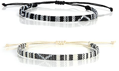 KINBOM 2pcs Surfer Beach Bracelets, 7.1-14.2inch Adjustable Surfer String Bracelet Braided Boho Summer Bracelets Ankles Unisex Handmade Braided Wrist Chain for Women Men (Black, White)