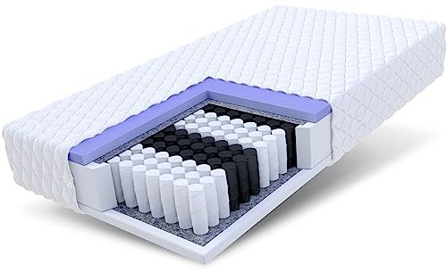 FDM Matratze 100x200 cm Härtegrad H2 H3 Höhe 23 cm Taschenfederkernmatratze Polyurethan-Schaum 7 Komfortzonen mit Hypoallergenem Waschbarem Jersey Bezug Oeko-Tex Mariner