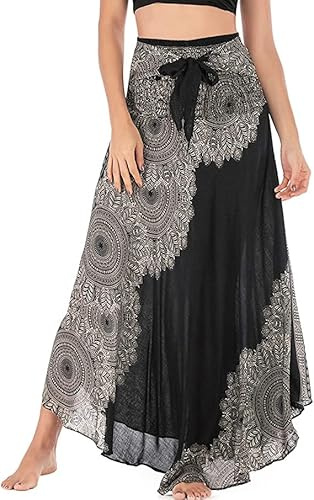 Adigaber Pieghettato Retro Maxi Gonna Lunga 2 in 1 Abito Bohemien Sciolto Gonna fluente Festa in Spiaggia Vestito Indossare Swing Danza del Ventre Casual