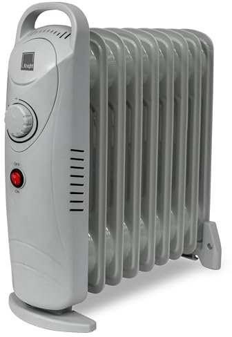 KNIGHT 9 Fins 1000W Oil-Filled Radiator Heater White Colour with Thermostat, Overheat Protection, Power Switch, for indoor use, Quiet Electric Space Heater for Bedroom, Office, Home (9 Fins)