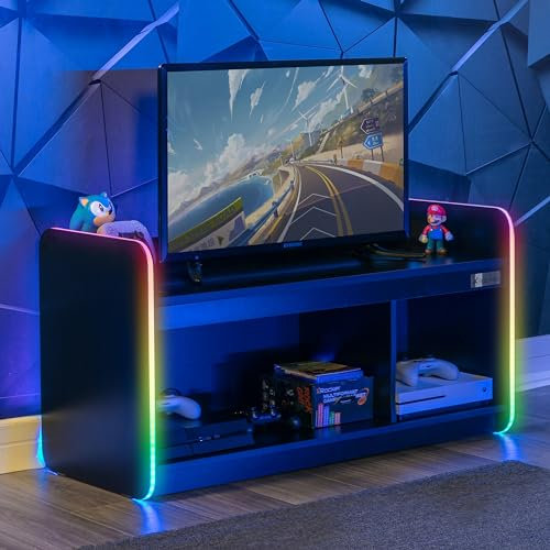 X-Rocker Electra LED TV Unit 2 Shelf Modern Matte MDF Living Room Cabinet Media Stand Furniture App Controlled RGB Light Black 107cm 42 TV - BLACK