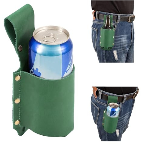 QCWN Beer Holster for Belt Western Cowboy PU Leather Beer Jacket Holder Funny Beer Gifts for Men Dad Husband – Drinking Accessories for Grilling, BBQ Tailgating & Bachelor Party