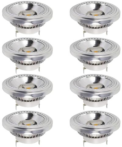 PAZWAHF AR111-Glühbirne, G53-Reflektor-Flutlicht, 15 Watt, COB, 1400 Lumen (entspricht 120 W ES111), 60-Grad-Abstrahlwinkel, Spotlicht, AC 85 V–265 V, Nicht dimmbar (8 Stück)