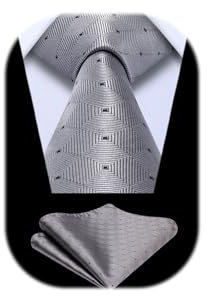 Enlision Krawatte Grau Herren Hochzeit Plaid Krawatten mit Einstecktuch Formell Business Krawatte & Taschentuch Set