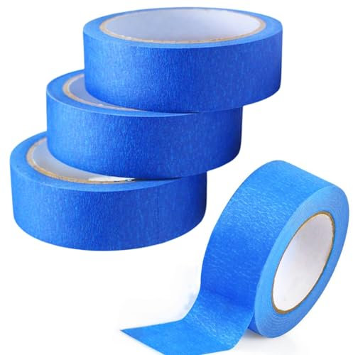 GOTRUST 4PCS Cinta Adhesiva de Pintura Azul, 25mm x 20m Cinta de Enmascarar Decoración Artesanías, Cinta de Carrocero para Pintar, Cinta de Papel Texturizada para Pintar, Decorar