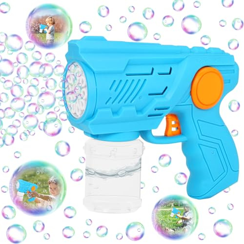 Pistolet à bulles électrique pour enfants - 10 trous - Avec solution à bulles - Cadeau pour les anniversaires, l'extérieur, les fêtes, les mariages - Bleu