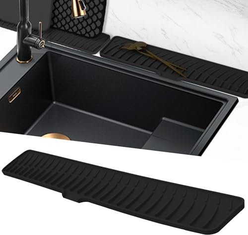 Volminex Silikon Abtropfmatte Schmal Barmatte, Abtropfmatte Geschirr für Küchenspüle, Rutschfest Spüle Splash Guard Matte, Trockenmatte Platzsparende für Küche Spülbecken Badezimmer (Schwarz, 60 cm)