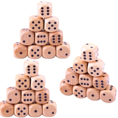 CJQRL 30 Pièces Dés à des Jeux,Dés à Jouer en Bois Naturel 16 mm-Dés de jeu à 6 côtés - Accessoires de jeu avec sac en tissu (ivoire)
