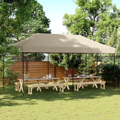 Homgoday Folding Party Tent Pop-Up Taupe 580 x 292 x 315 cm, Folding Gazebo, Garden Gazebo, Gazebo Garden Pavilion for Camping, Parties, Weddings, Outdoor, Beach Pergola