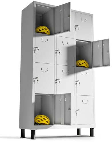 TwinThink Taquillas Vestuario 180 x 97 x 40 cm Taquillas Metalicas de 12 Puertas Taquilla Metalica con Llave Taquillas Vestuario Metalicas (Gris)