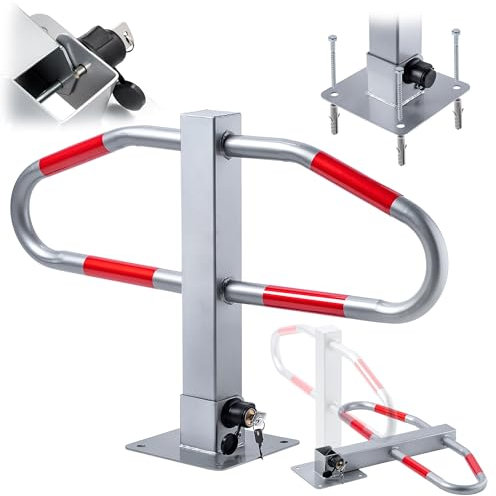 KADAX Parkplatzsperre klappbar, Parkpfosten aus Stahl, klappbare Parkbügel, Parksperre mit Zylinderschloss, Absperrpfosten, Parkplatz Absperrung (74x46.5cm)