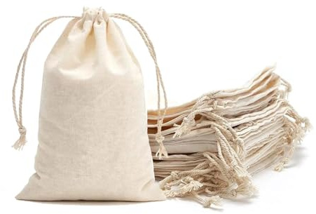 Intckwan 50 Bolsitas de Algodón 10x15cm con Cordón, Bolsas Vacías para Rellenar, Bolsitas para Calendario de Adviento, Lavanda, Pintura DIY, Embalaje de Regalo & Detalles de Boda