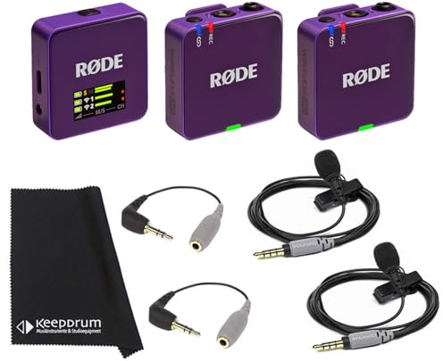 Rode Wireless GO Gen 3 - Sistema wireless a 2 canali, con 2 microfoni Smartlav+ e 2 adattatori SC3 e panno keepdrum