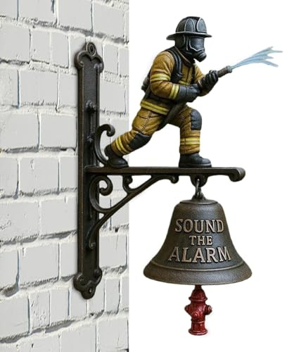 SVCEQZE Türklingel Feuerwehr, 25 cm Vintage Metall Türklingel, Outdoor Türklingels, Hof Garten Dekorative Glocke Feuerwehr Türklingels Für Wand Und Eingangstür Im Innen Und Außenbereich