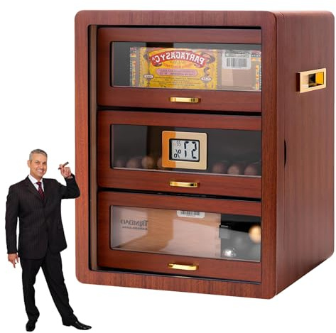 ToayNia Gabinete para Puros, humidores para Puros, gabinete de Escritorio para Puros con higrómetro Digital, humidificador, Caja de Madera de Cedro para Puros con Capacidad para 110 Puros A