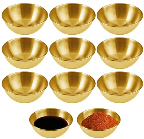 10 Piezas Mini Ronda Condimento, 8.2 x 3 cm Cuenco Pequeño para Salsa, 120 ml Bol Dorado de Acero Inoxidable, Cuenco Inoxidable Oro, Cuencos Redondos, para Salsa de Soja, Aperitivos, Especias