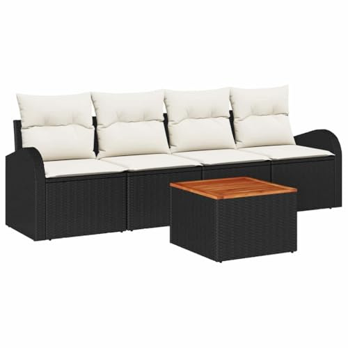 Frdhee Muebles de balcón grupo de asientos al aire libre, sofá de jardín, juego de 5 piezas de ratán de poli negro, muebles de terraza para balcón, terraza, jardín, fácil de mantener