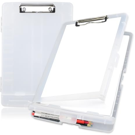 Marte Vanci Clipboard with Storage, Plastic A4 Nursing Clipboard Folder with Pen Holder, Heavy Duty Portable Writing Board Storage Box for A4 Letter Paper School Office Medical White