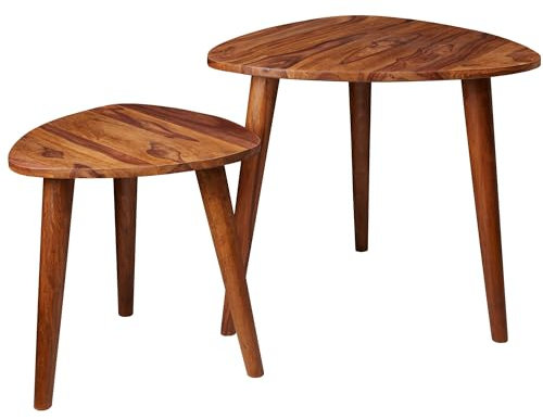 Wohnling Design Satztisch WL5.574 Sheesham Massivholz Beistelltisch 2er Set Klein, Couchtisch Set 2 Holz Tische, Massivholz Wohnzimmertisch, Schmaler Sofatisch Ablagetisch