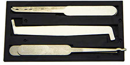 Loboo Idea Juego de ganzúas de tarjetas de crédito, 5 piezas de juego de ganzúas, incluye 4 púas y 1 llave de tensión. Con guías E adicionales para cerrajeros principiantes