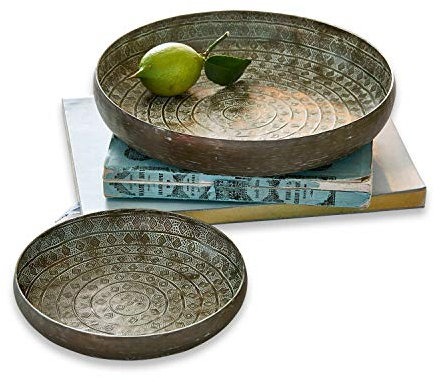 Loberon Tablett 2er Set Birse, in Zwei Größen, orientalischer Charme, Serviertablett mit edlem Antik-Finish, Tischdekoration, Tischaccessoires, Aluminium, antikbronze