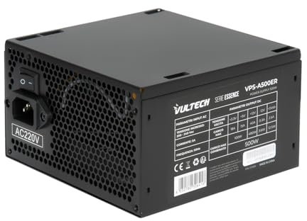 VulTech VPS-A500ER Alimentatore PC ATX 500W Serie Essence - Ventola 12cm Termoregolata e silenziosa, Cablaggio incluso, Cavi Flat extra lunghi 60cm, Ideale per Desktop Ufficio e Casa