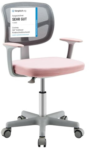 COSTWAY Sedia per Scrivania per Bambini, Sedia per Computer con Altezza Regolabile, Ruote, Sedile Girevole a Rete, Mobile Ergonomica per Bambini 3-10 Anni 3-10 Anni (Rosa)