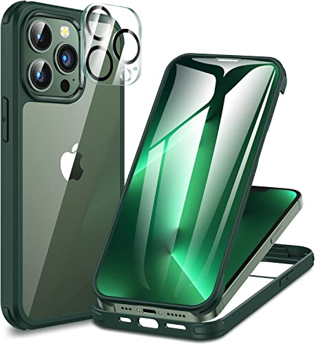 CENHUFO Compatible with iPhone 13 Pro Max Case Built-in Glass Screen Protector with Camera Lens Protector, 360 Full Body Protective Phone Case for iPhone 13 Pro Max Case Shockproof -Green