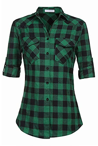UNibelle Femme Chemisier Long à Carreaux Robe Tunique Ceinture Chemise en Lin et Coton Haut Top Blouse Grande Taille Blanc et Noir XL