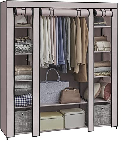 SONGMICS Armario de Tela, Armario portátil para Dormitorio, Perchero con Cubierta de Tela, Perchero, 45 x 150 x 175 cm, 12 Compartimentos, Estructura de Metal, Rosa empolvado LSF003P02