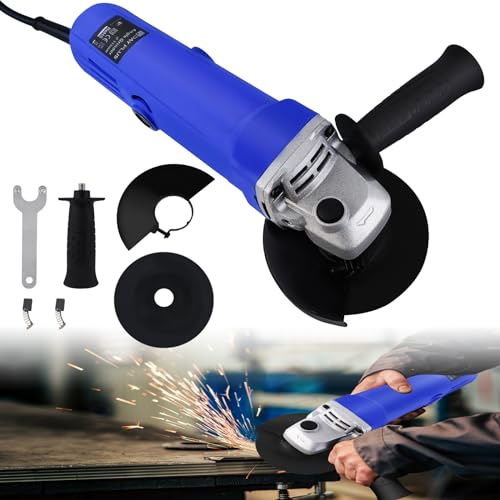 Meuleuse d'angle 1100 W,Lame Ø115mm- Régime à Vide 12000tr/min,Meuleuse avec Protection Anti-Redémarrage, Carter de Protection et Poignée Latérale Multi-Positions，Pour Couper, Meuler Et Polir.