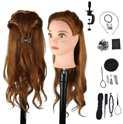 DaizySight Testina Parrucchiere con 60% Capelli Umani Veri, Testina Parrucchiere Manichino, Testa Formazione Acconciature Cosmetologia Studio Pratica Modello Taglio con morsetto (Oro, 60cm)