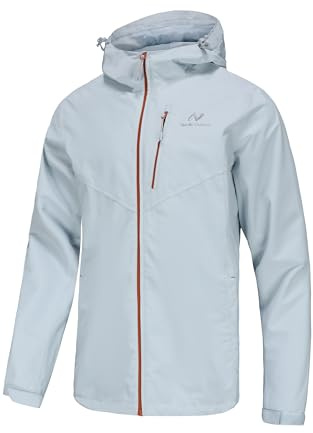 NORDIC OUTLAND Mens Rain Jacket with Mesh Lining,Waterproof Breathable Raincoat,Hooded Windbreaker for Outdoor (Large, Light Grey)
