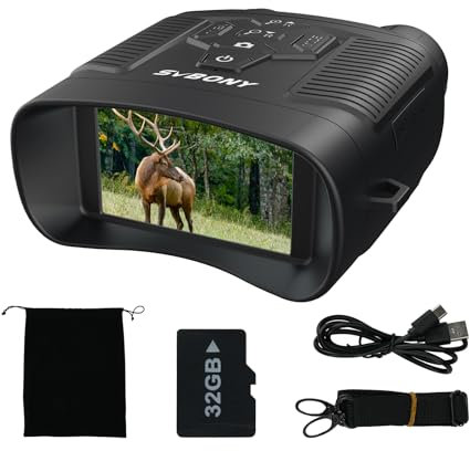 Svbony SA206 Nachtsichtgerät 4K HD, 5000mAh Wiederaufladbares, 8X Digitalzoom Nachtsicht 300M, 3W 850nm IR Strahler, 3'' Video 36MP Bild mit 32GB TF Karte, Infrarot-Fernglas für Jagd Camping
