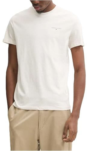 Tommy Jeans TJM Slim Linear Chest tee Ext, Camiseta de Manga Corta Hombre, Beige (Oat Marl Htr), XXL