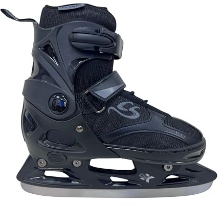 Cox Swain verstellbare Schlittschuhe Black Ice, Eislaufschuhe für Kinder, Jugendliche und Erwachsene bis 100KG, vorgeschliffene Edelstahlkufe, Softboot, Black, Gr. L (40-43)