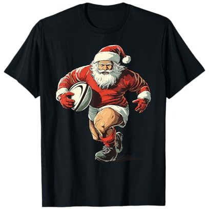 Pyjama de Noël Amusant Joueur de Rugby Père Noël Jouant au Rugby T-Shirt