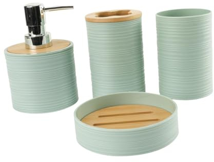 DimyFew Juego de 4 Accesorios de Baño, Juego Completo de Accesorios de Baño, Dispensador de Jabón, Jabonera, Portacepillos de Dientes, Verde